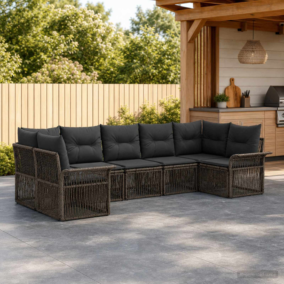vidaXL Conjunto de sofás de jardín 7 uds. 7-Número de plazas Gris