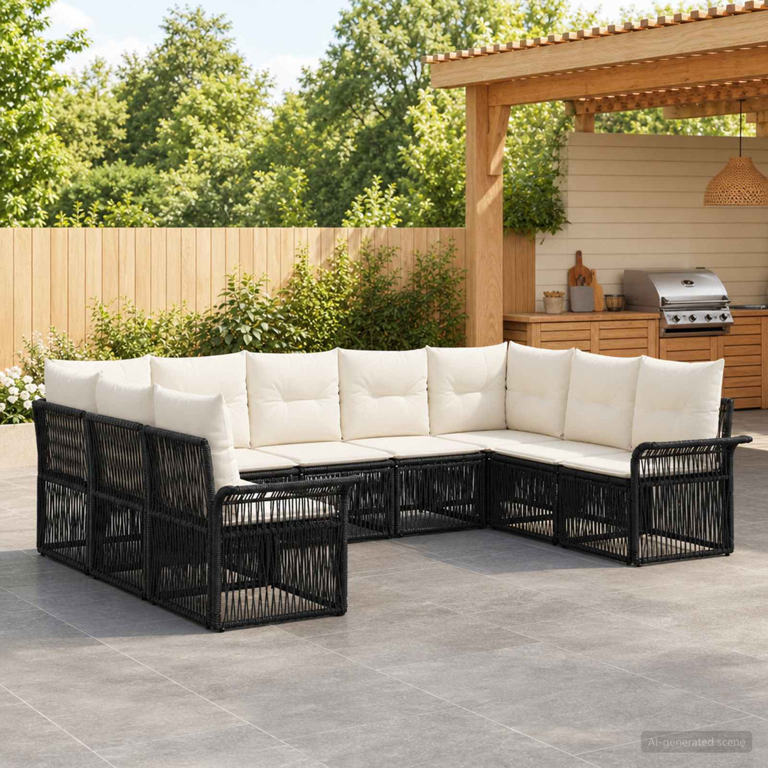 vidaXL Conjunto de sofás de jardín 9 uds. Negro ratán sintético