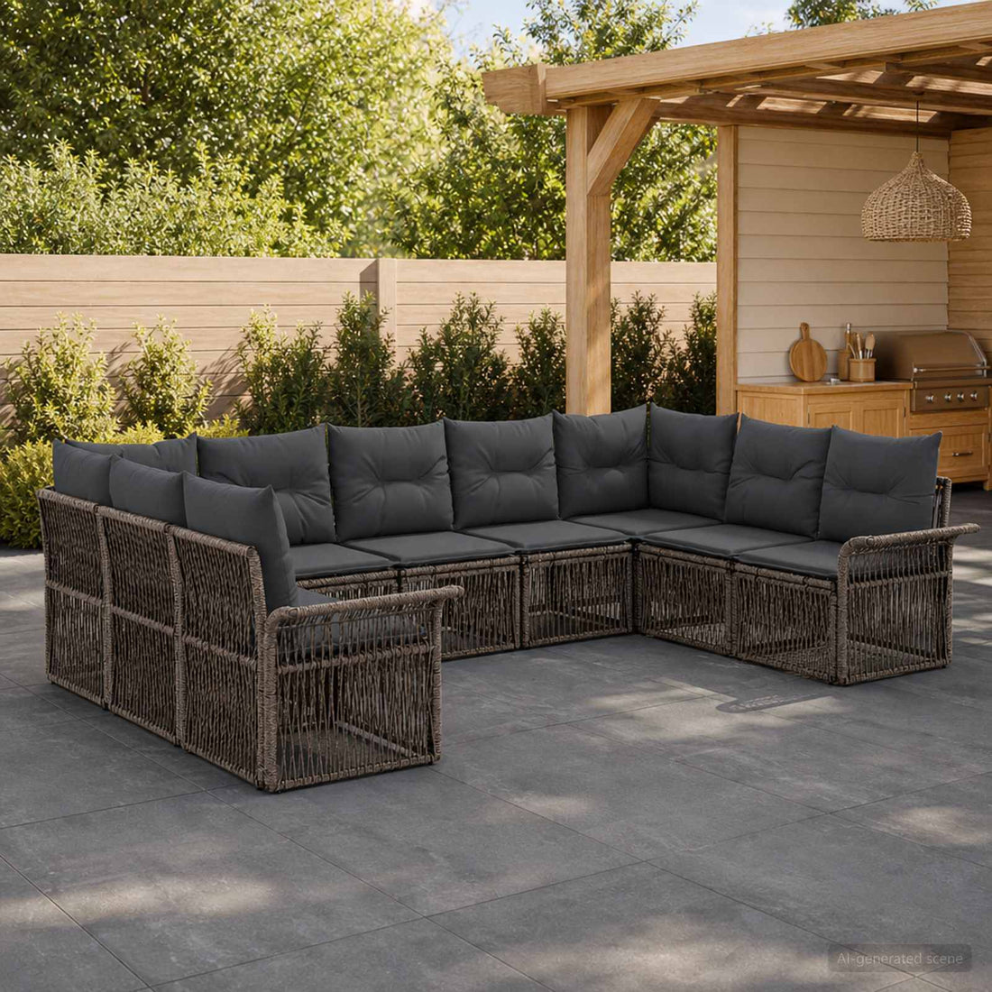 vidaXL Conjunto de sofás de jardín 9 uds. Gris ratán sintético