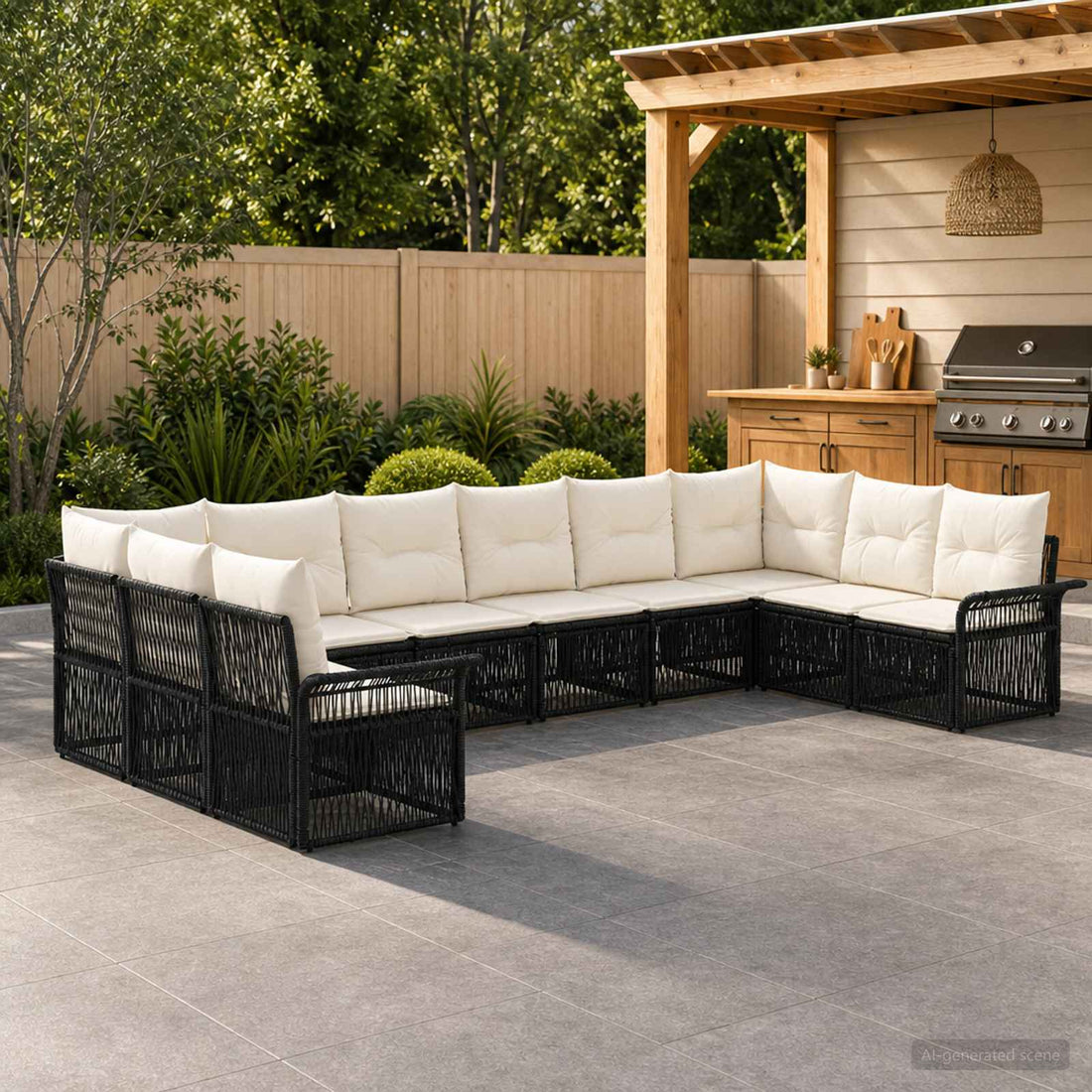 vidaXL Conjunto de sofás de jardín 10 uds. Negro ratán sintético