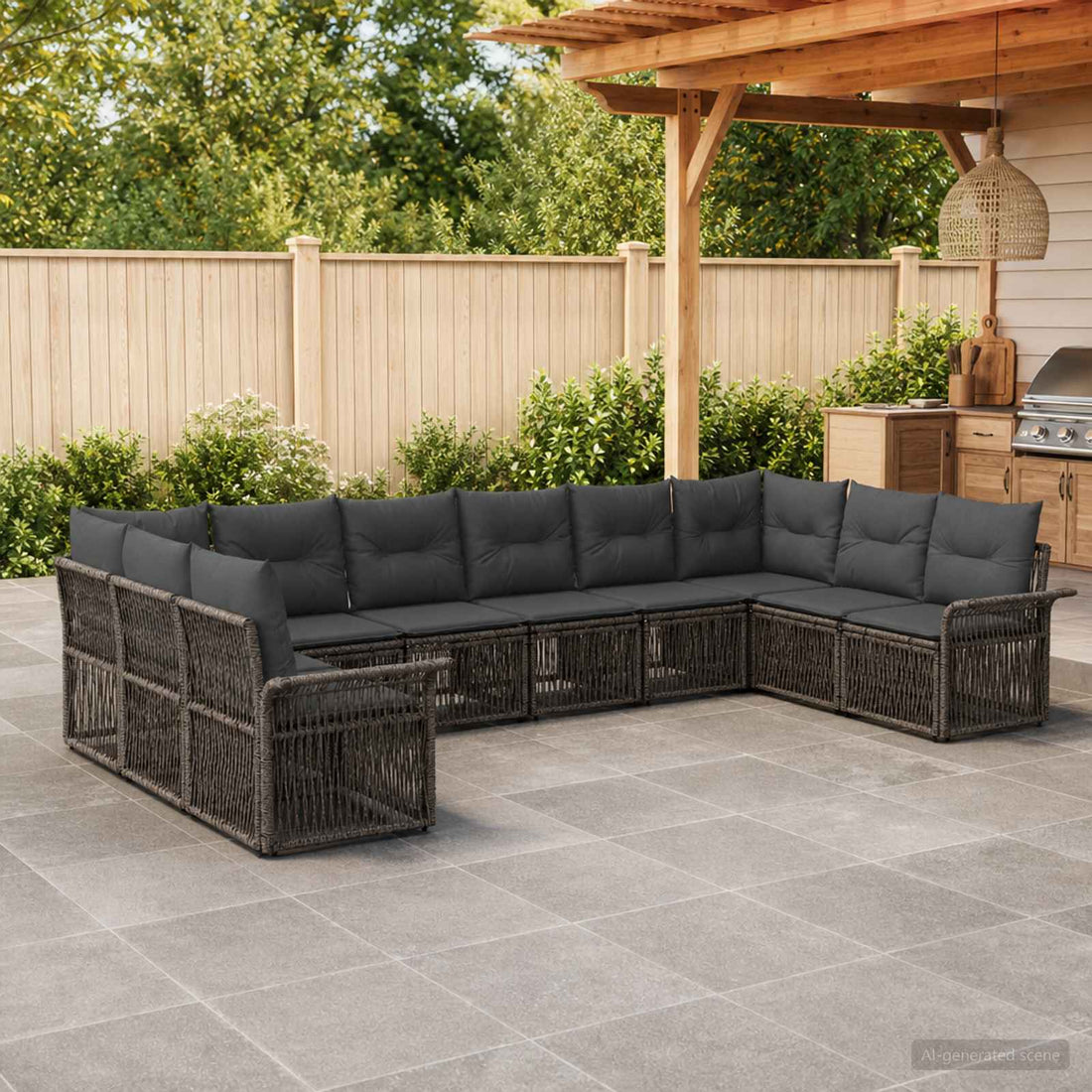 vidaXL Conjunto de sofás de jardín 10 uds. Gris ratán sintético