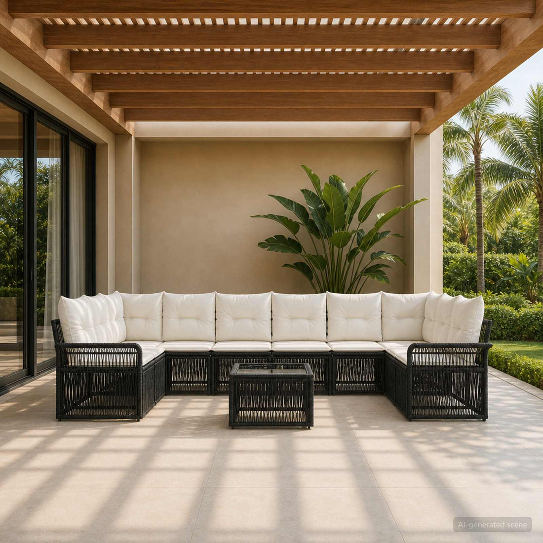 vidaXL Conjunto de sofás de jardín 11 uds. Negro ratán sintético