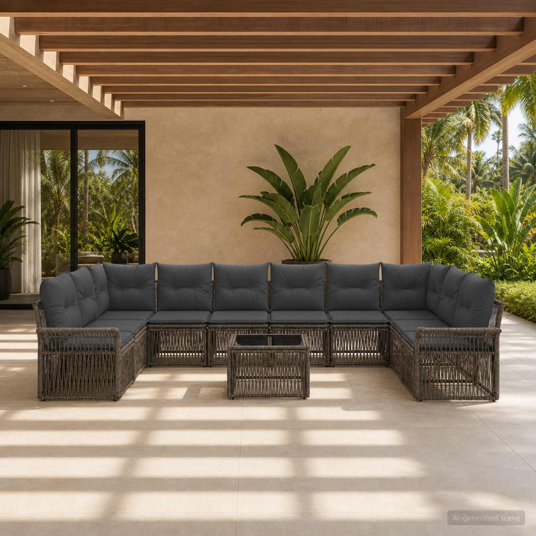 vidaXL Conjunto de sofás de jardín 11 uds. Gris ratán sintético