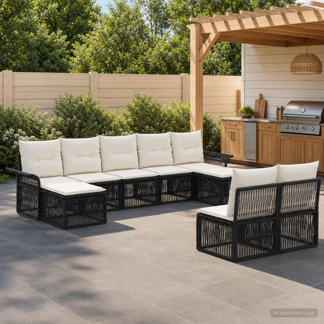 vidaXL Conjunto de sofás de jardín 9 uds. Negro ratán sintético