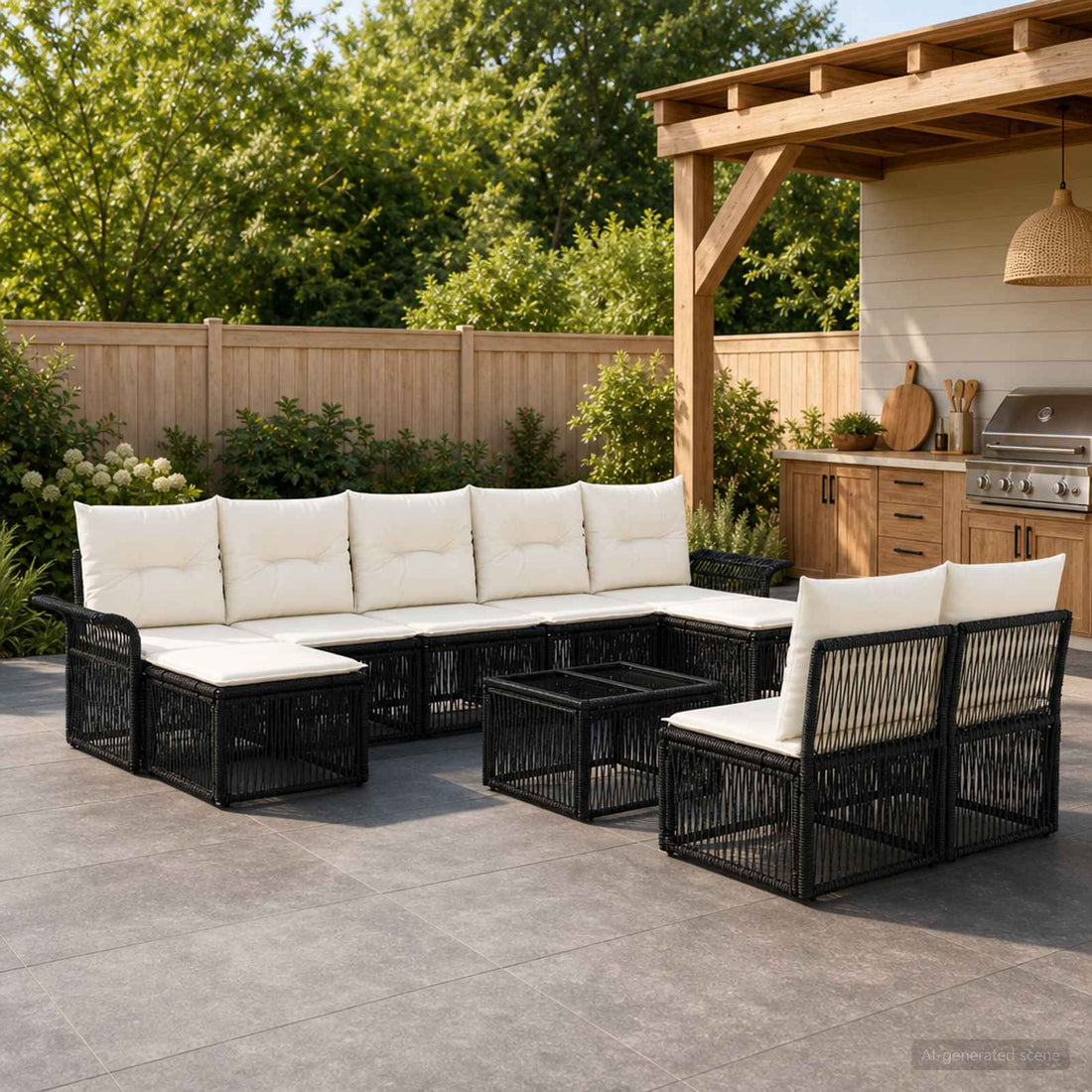 vidaXL Conjunto de sofás de jardín 10 uds. Negro ratán sintético