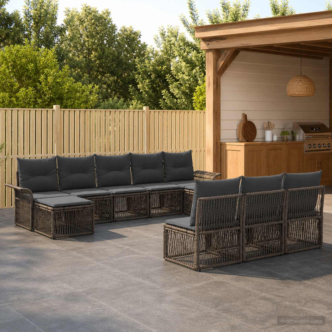 vidaXL Conjunto de sofás de jardín 10 uds. Gris ratán sintético