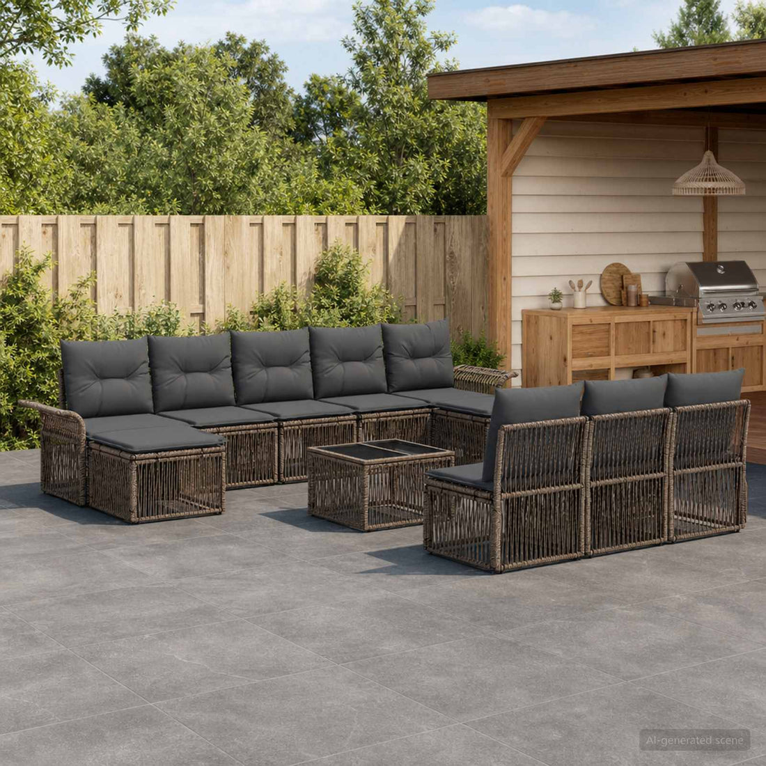 vidaXL Conjunto de sofás de jardín 11 uds. Gris ratán sintético