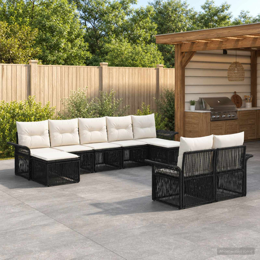 vidaXL Conjunto de sofás de jardín 9 uds. Negro ratán sintético