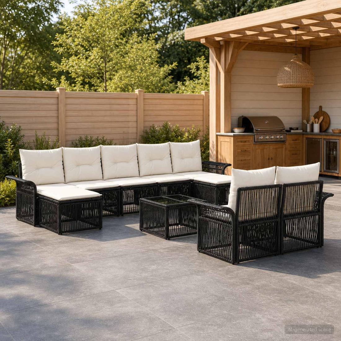 vidaXL Conjunto de sofás de jardín 10 uds. Negro ratán sintético