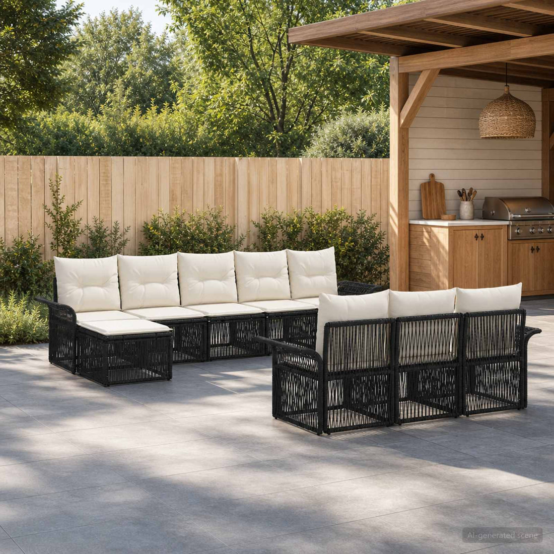 vidaXL Conjunto de sofás de jardín 10 uds. Negro ratán sintético