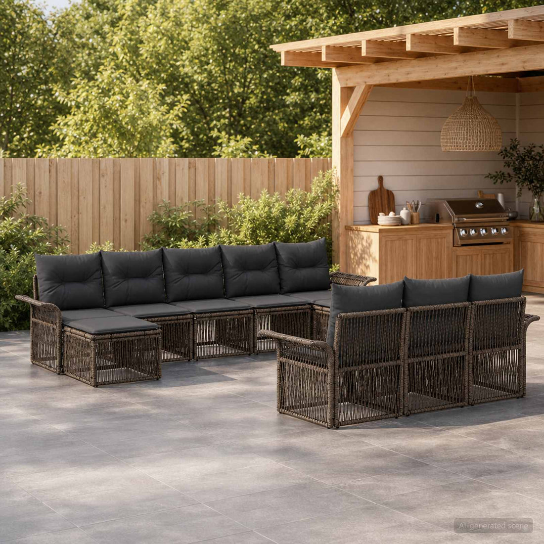 vidaXL Conjunto de sofás de jardín 10 uds. Gris ratán sintético