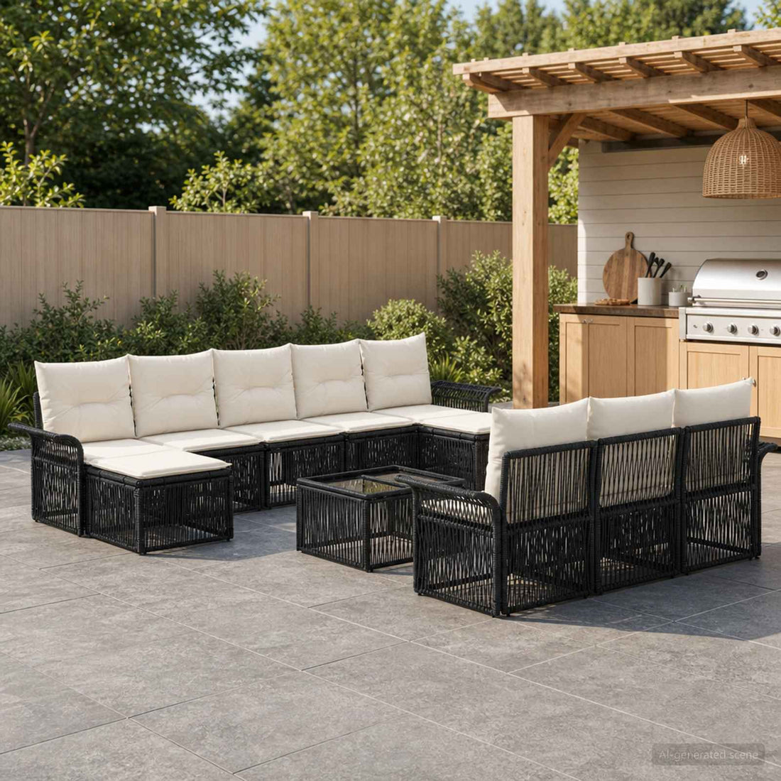 vidaXL Conjunto de sofás de jardín 11 uds. Negro ratán sintético