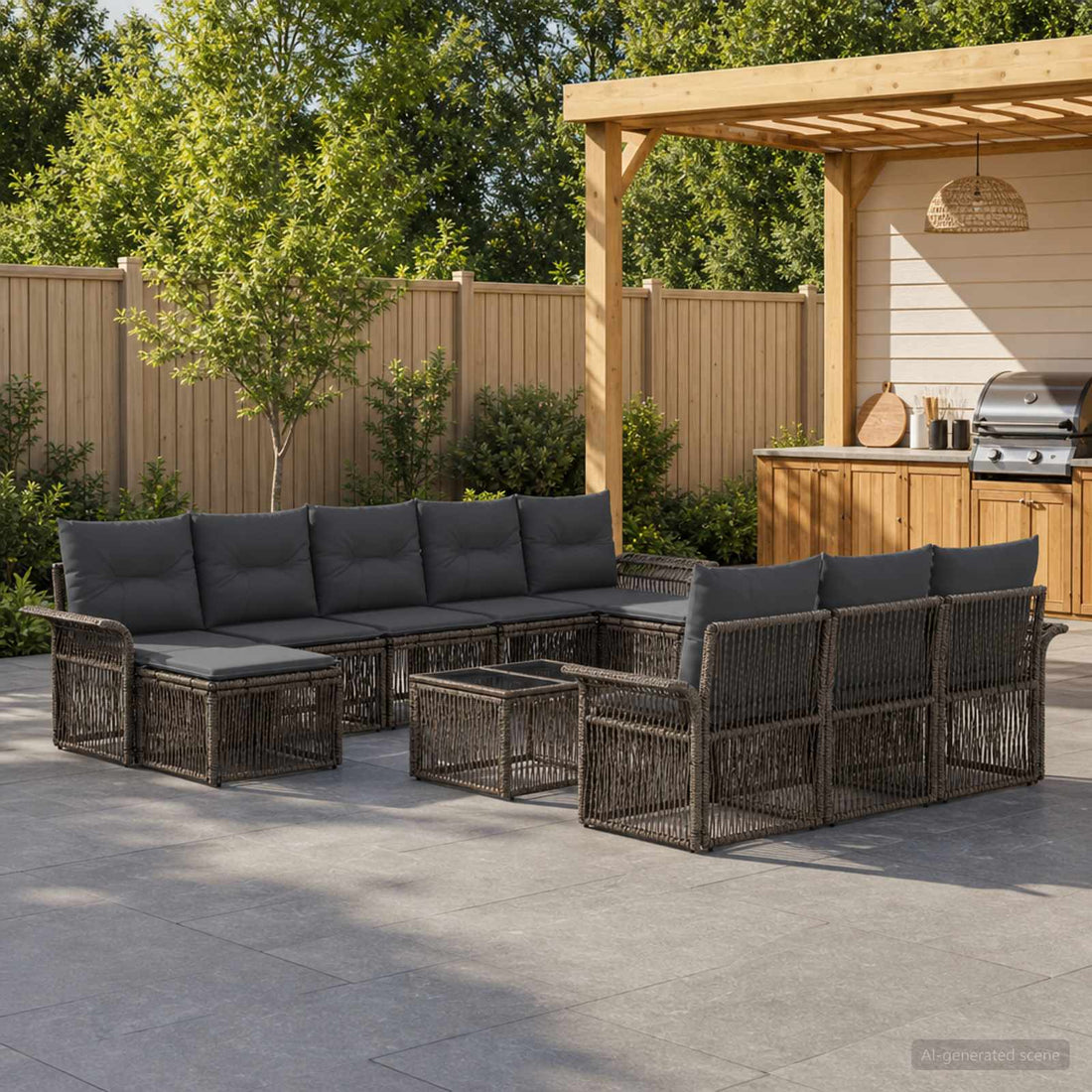 vidaXL Conjunto de sofás de jardín 11 uds. Gris ratán sintético