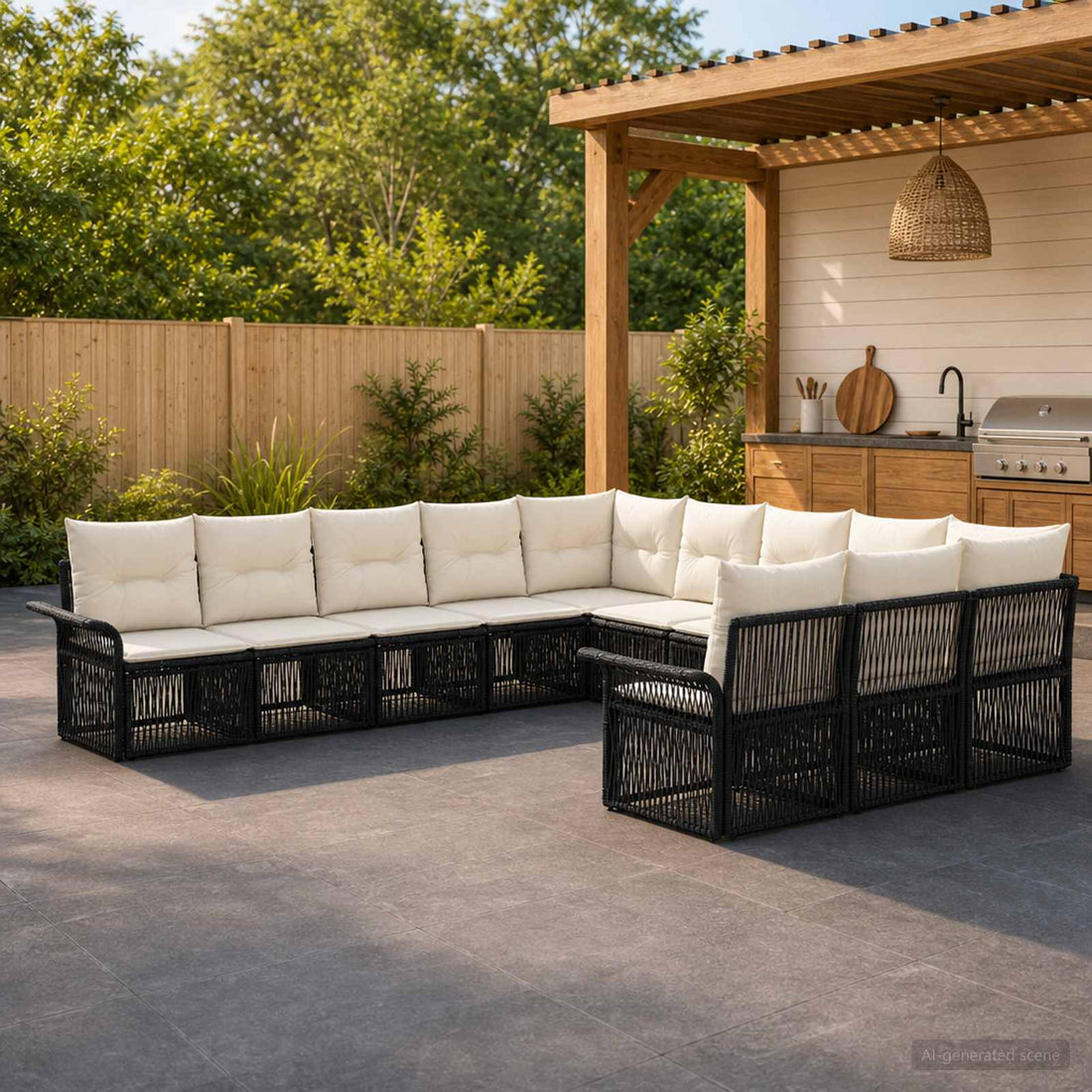 vidaXL Conjunto de sofás de jardín 11 uds. Negro ratán sintético