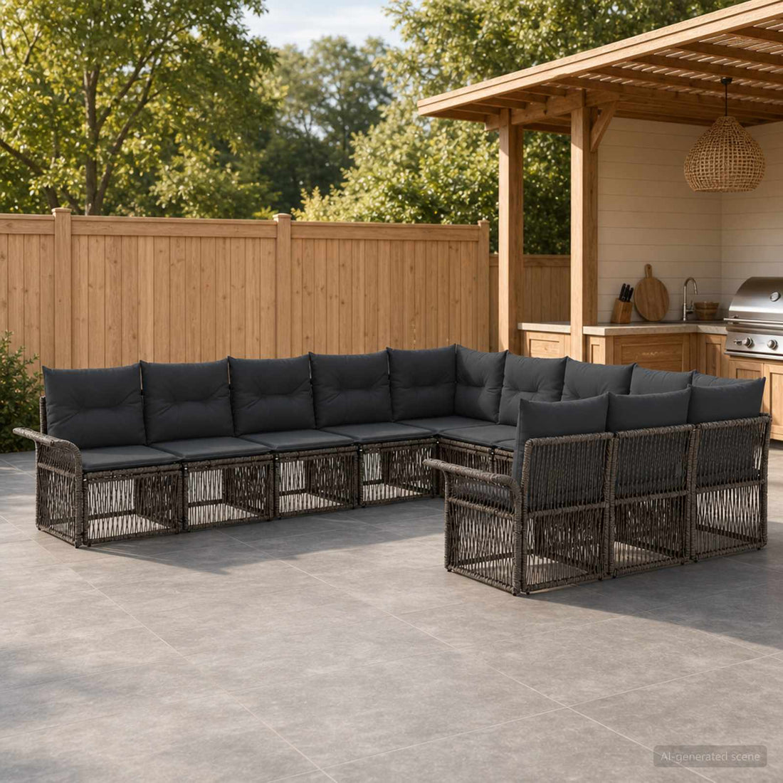 vidaXL Conjunto de sofás de jardín 11 uds. Gris ratán sintético