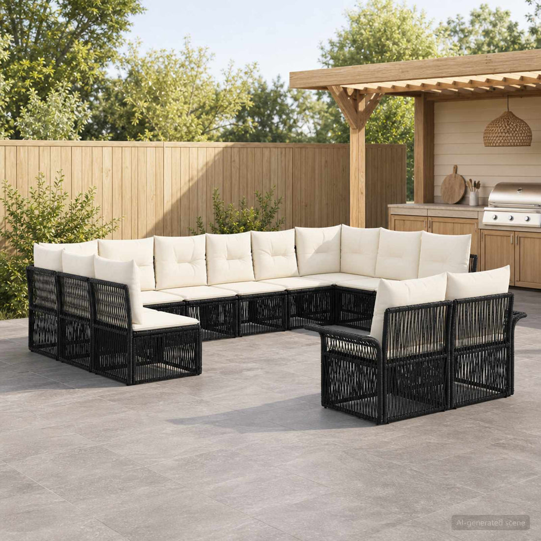vidaXL Conjunto de sofás de jardín 12 uds. Negro ratán sintético