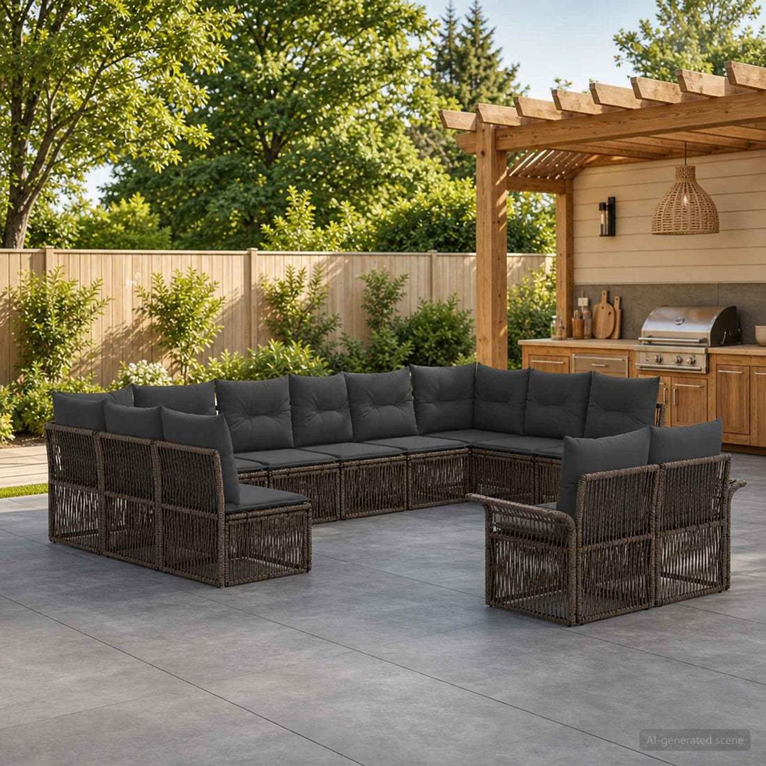 vidaXL Conjunto de sofás de jardín 12 uds. Gris ratán sintético