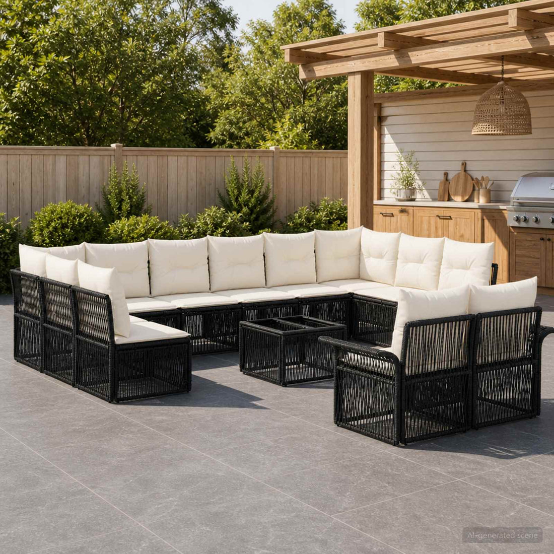 vidaXL Conjunto de sofás de jardín 13 uds. Negro ratán sintético