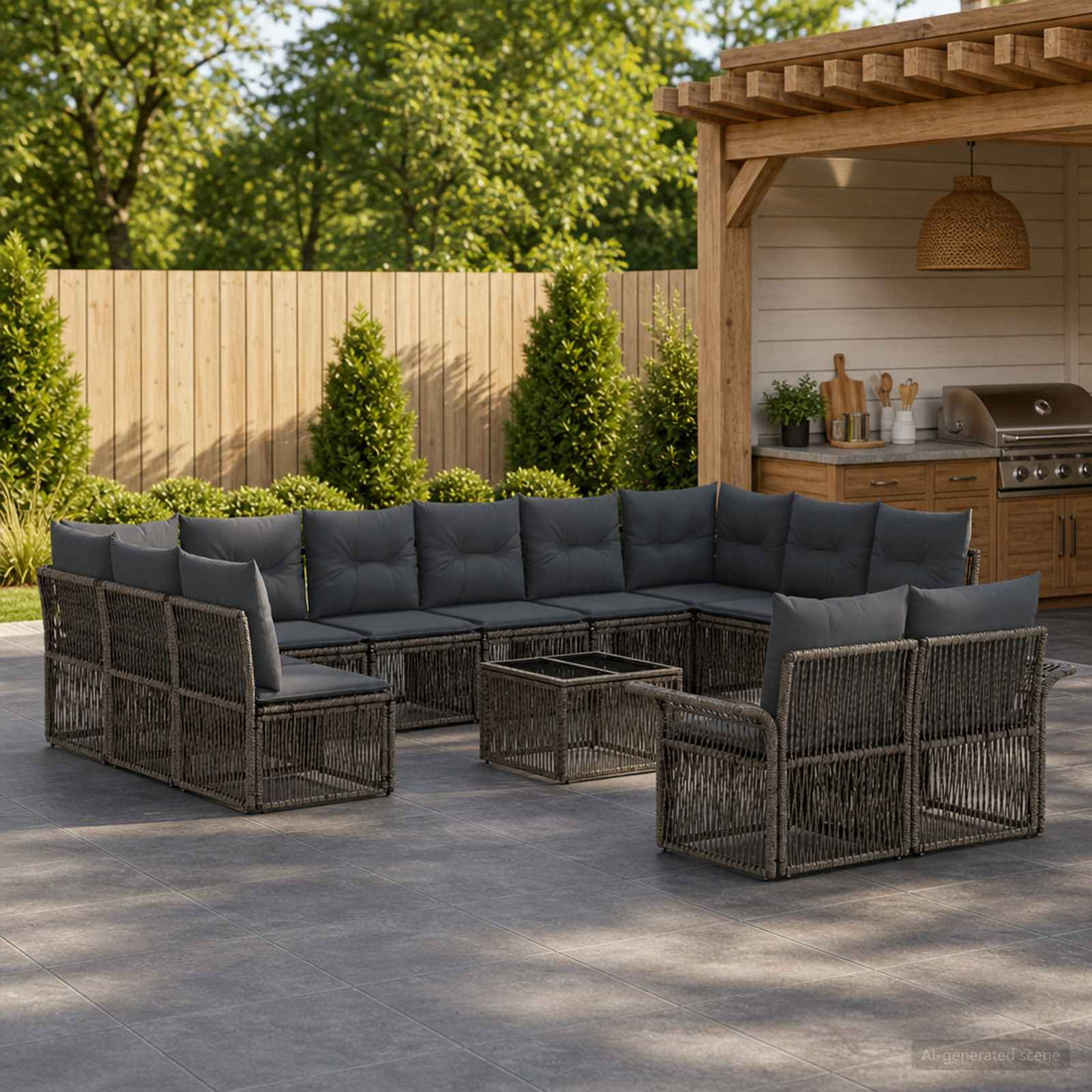 vidaXL Conjunto de sofás de jardín 13 uds. Gris ratán sintético