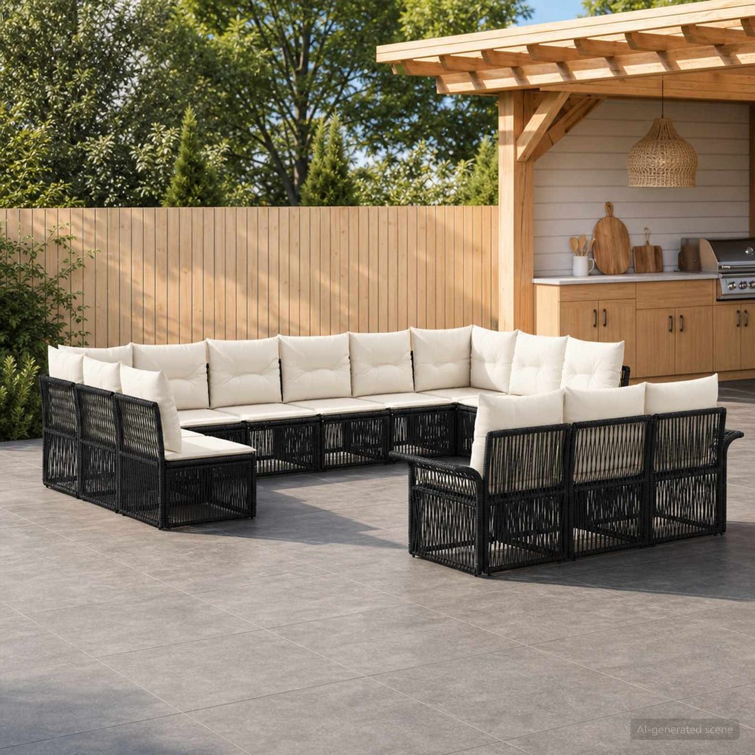 vidaXL Conjunto de sofás de jardín 13 uds. Negro ratán sintético