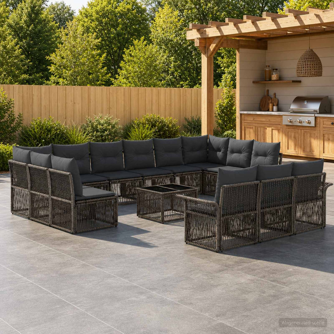 vidaXL Conjunto de sofás de jardín 14 uds. Gris ratán sintético