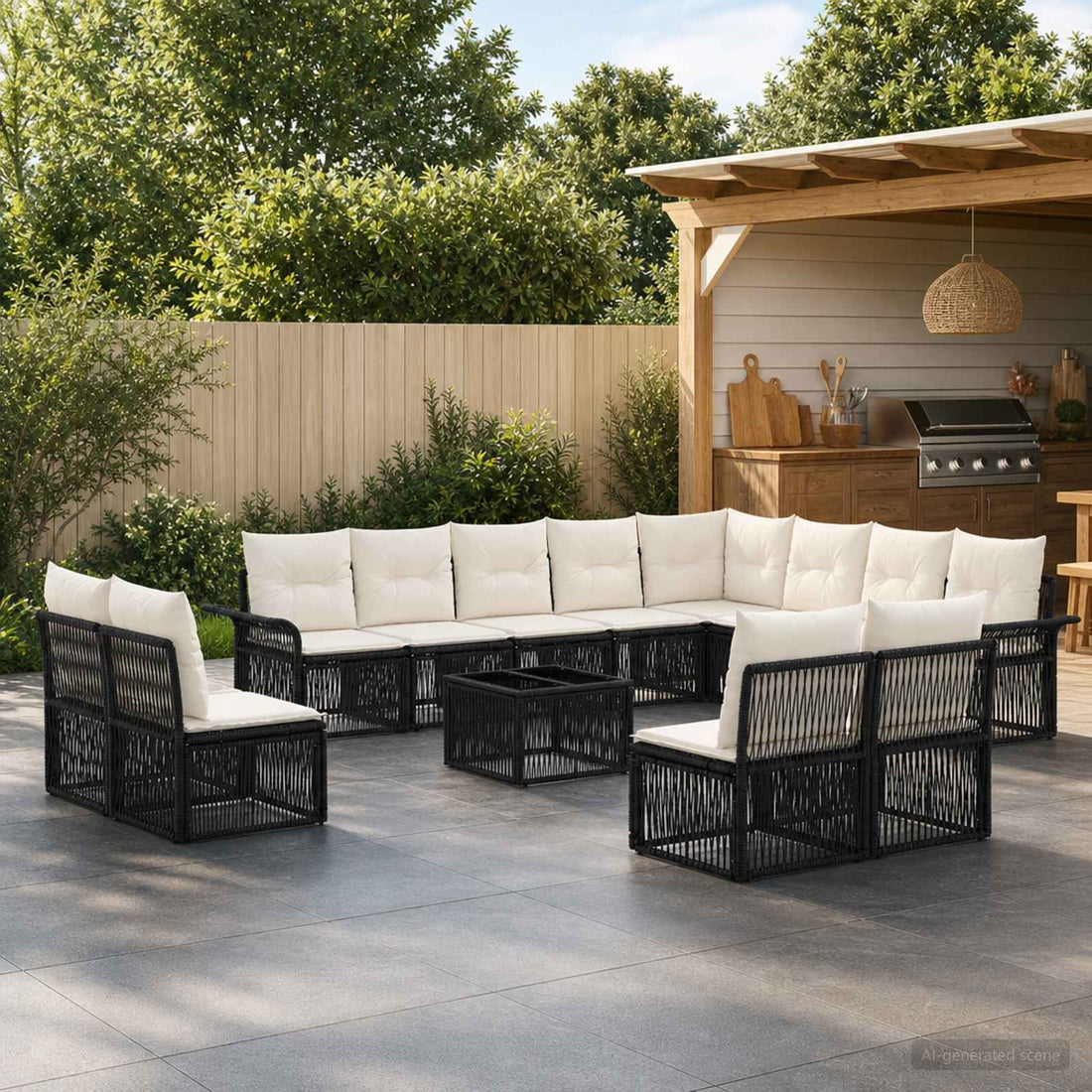 vidaXL Conjunto de sofás de jardín 13 uds. Negro ratán sintético