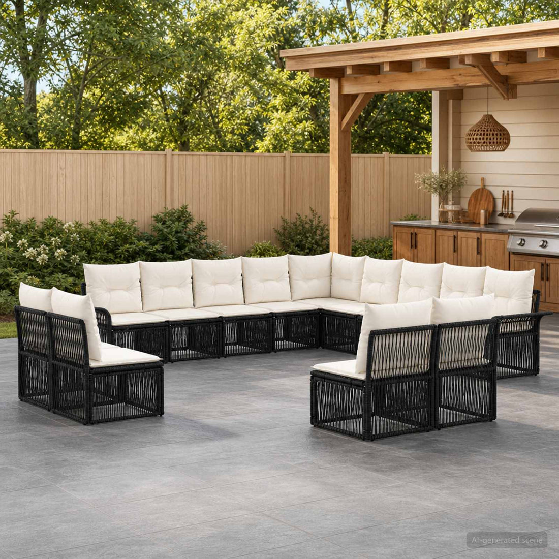 vidaXL Conjunto de sofás de jardín 13 uds. Negro ratán sintético