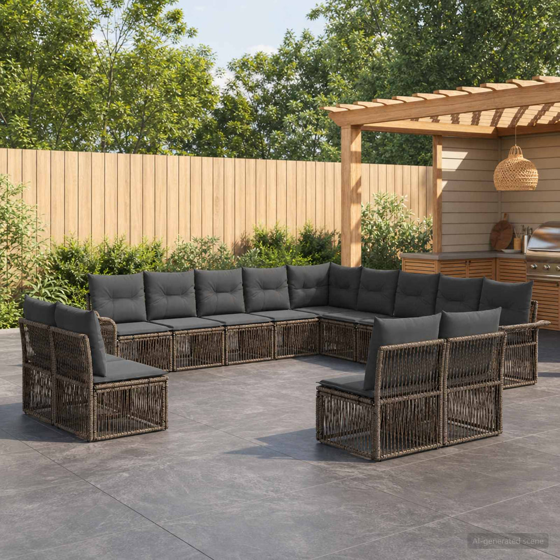 vidaXL Conjunto de sofás de jardín 13 uds. Gris ratán sintético