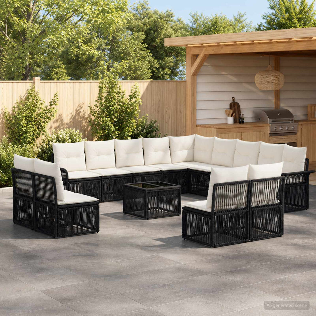 vidaXL Conjunto de sofás de jardín 14 uds. Negro ratán sintético