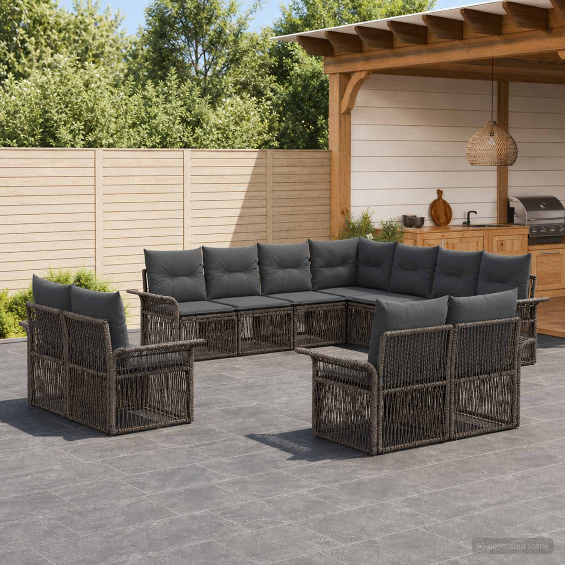 vidaXL Conjunto de sofás de jardín 11 uds. Gris y Gris Oscuro