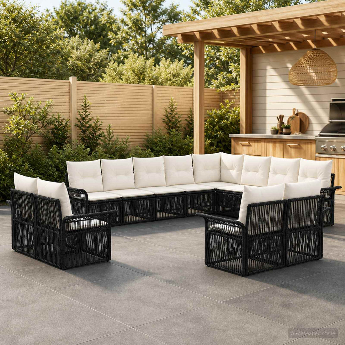 vidaXL Conjunto de sofás de jardín 12 uds. Negro y Blanco Crema