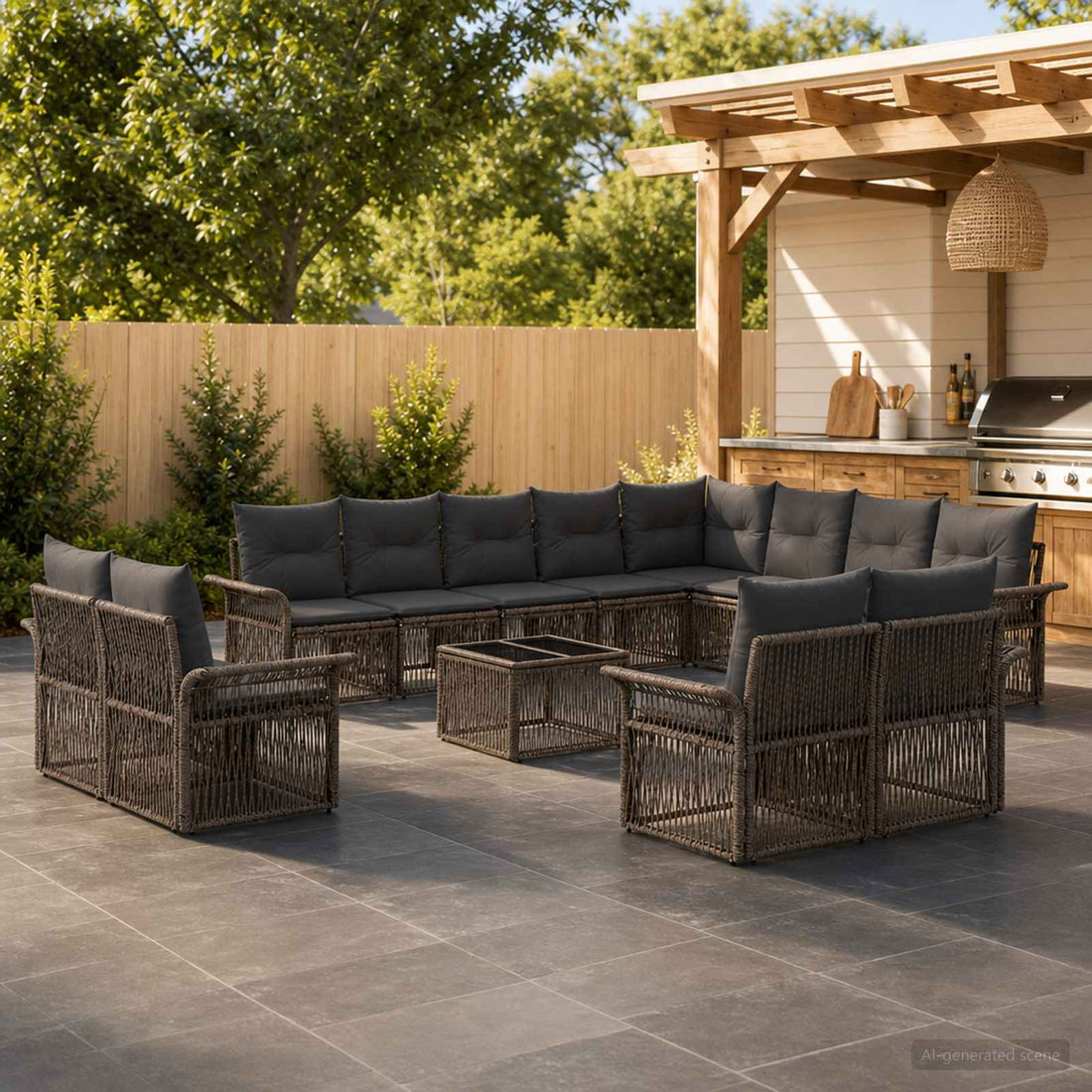 vidaXL Conjunto de sofás de jardín 13 uds. Gris y Gris Oscuro