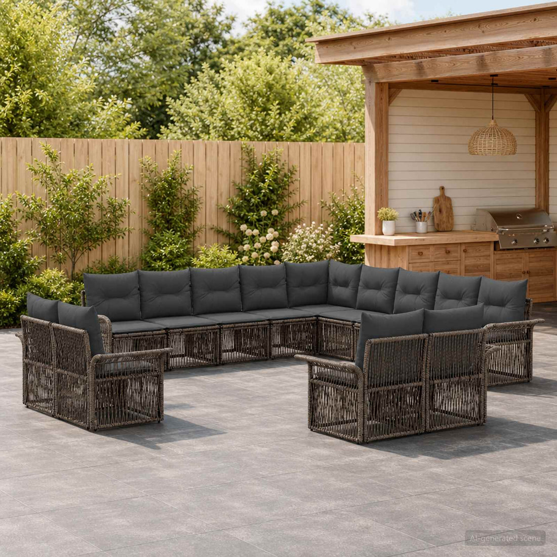 vidaXL Conjunto de sofás de jardín 13 uds. Gris y Gris Oscuro