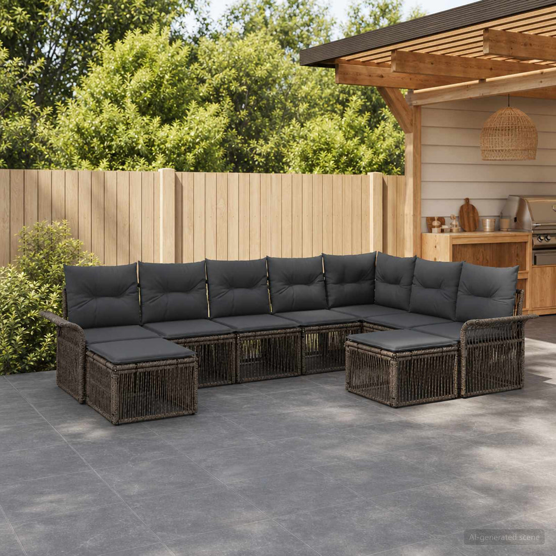 vidaXL Conjunto de sofás de jardín 9 uds. Gris y Gris Oscuro