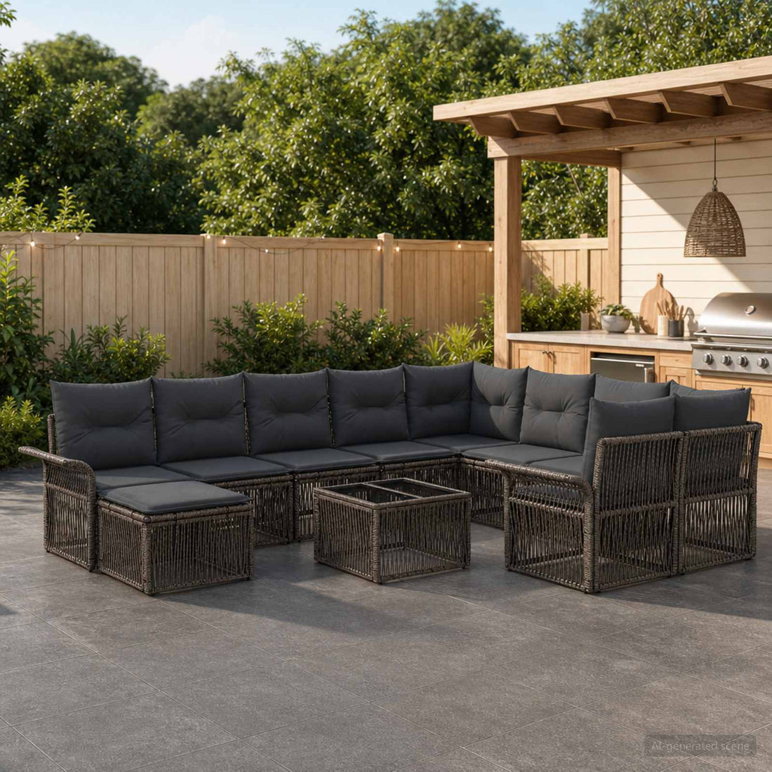 vidaXL Conjunto de sofás de jardín 11 uds. Gris ratán sintético