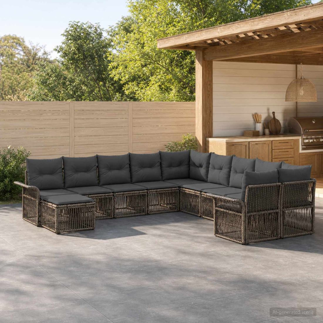 vidaXL Conjunto de sofás de jardín 11 uds. Gris y Gris Oscuro