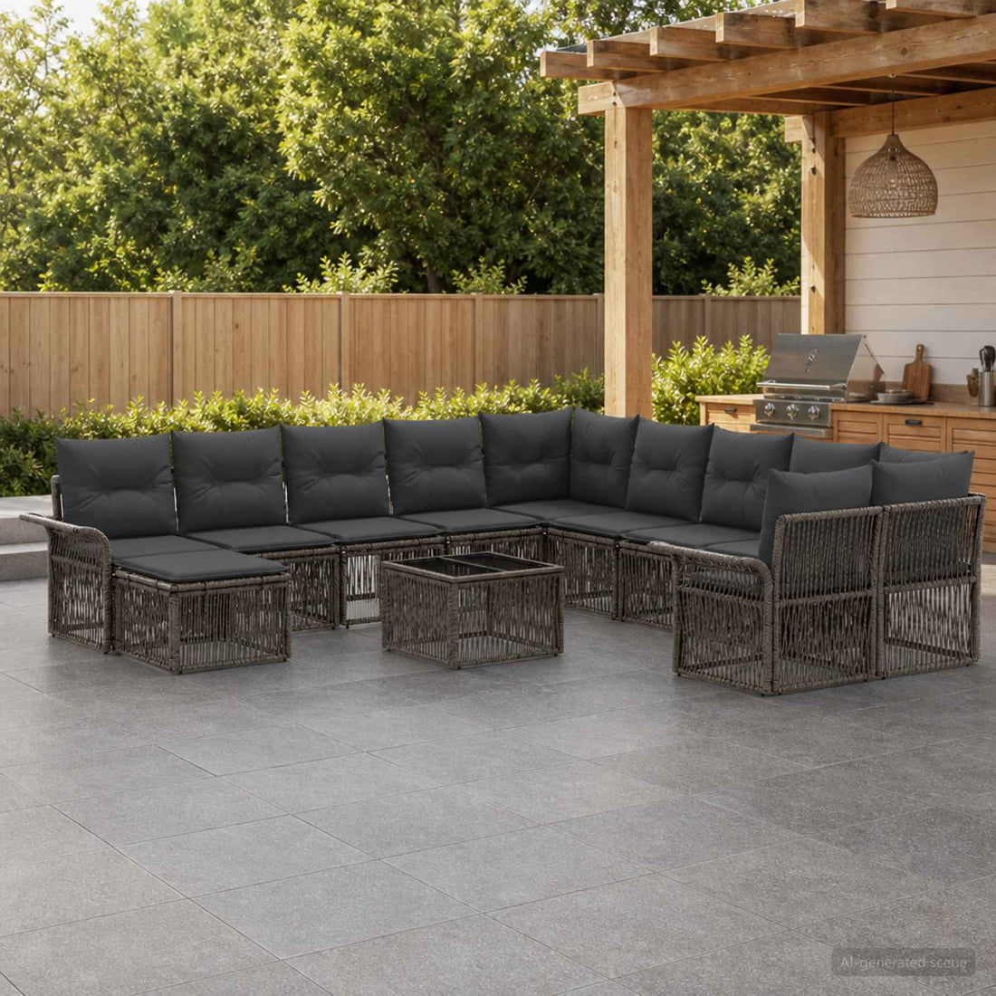 vidaXL Conjunto de sofás de jardín 12 uds. Gris y Gris Oscuro