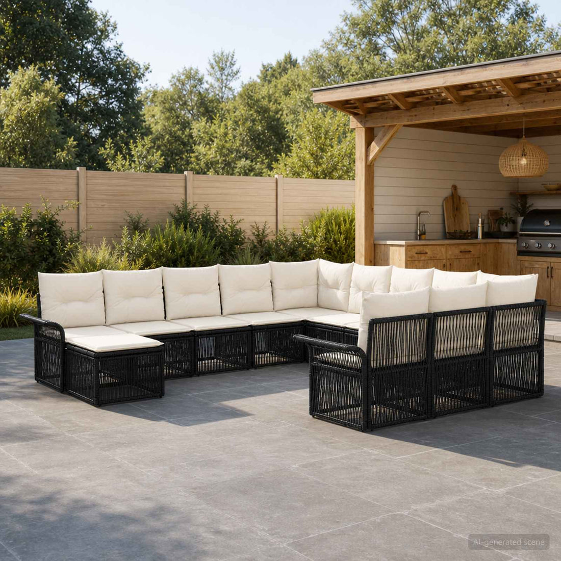vidaXL Conjunto de sofás de jardín 12 uds. Negro y Blanco Crema