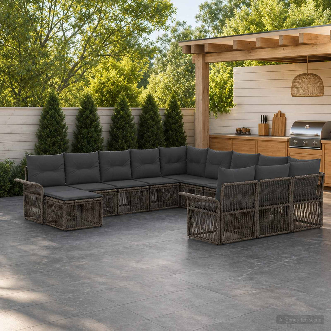 vidaXL Conjunto de sofás de jardín 12 uds. Gris y Gris Oscuro