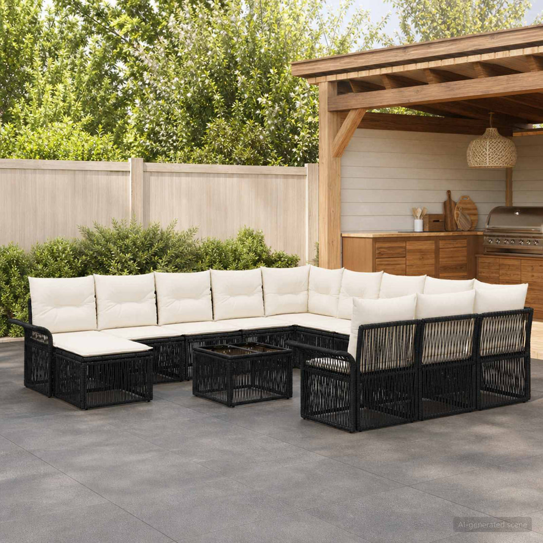 vidaXL Conjunto de sofás de jardín 13 uds. Negro y Blanco Crema