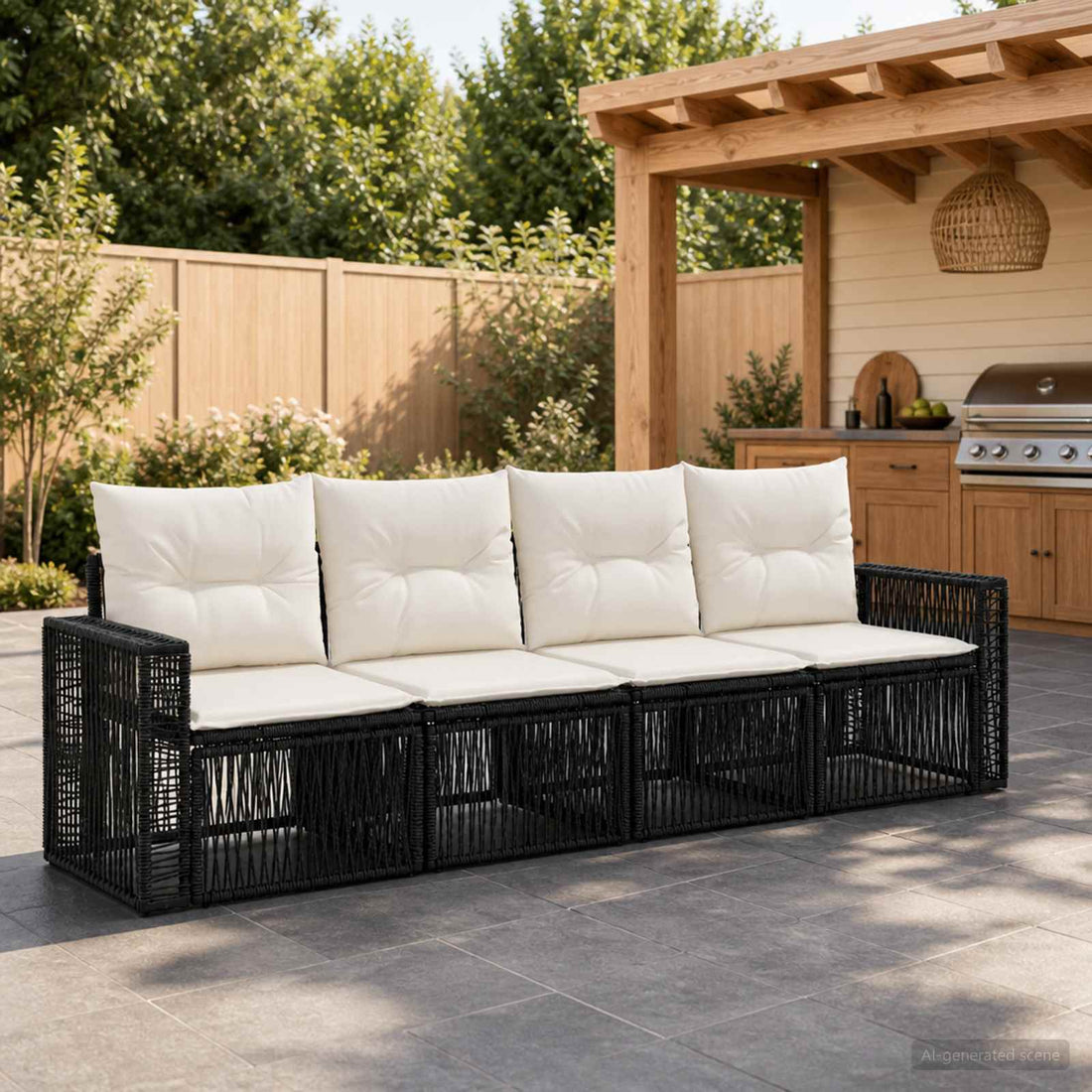 vidaXL Conjunto de sofás de jardín 4 uds. Negro y Blanco Crema
