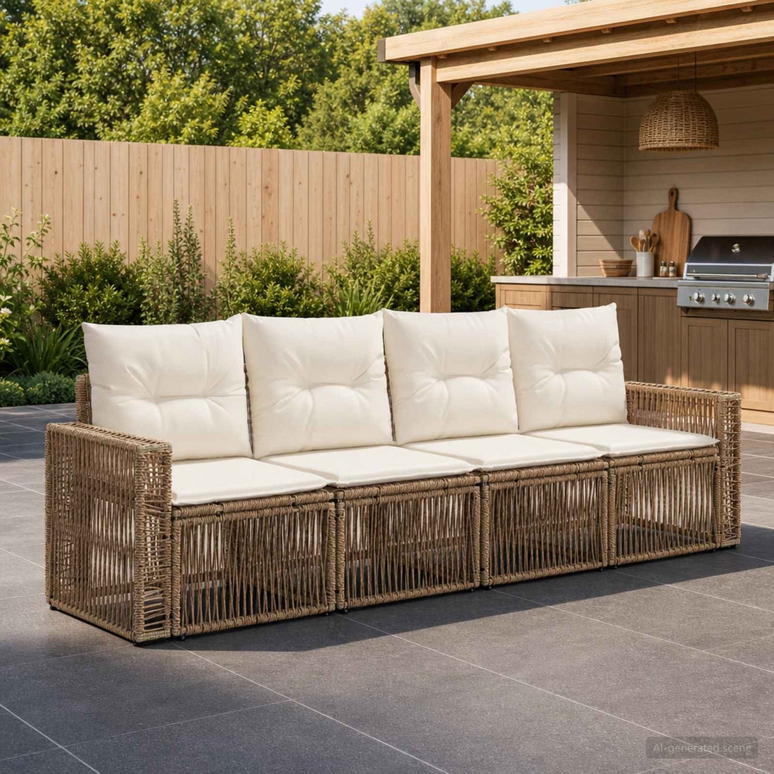 vidaXL Conjunto de sofás de jardín 4 uds. Beige y blanco crema