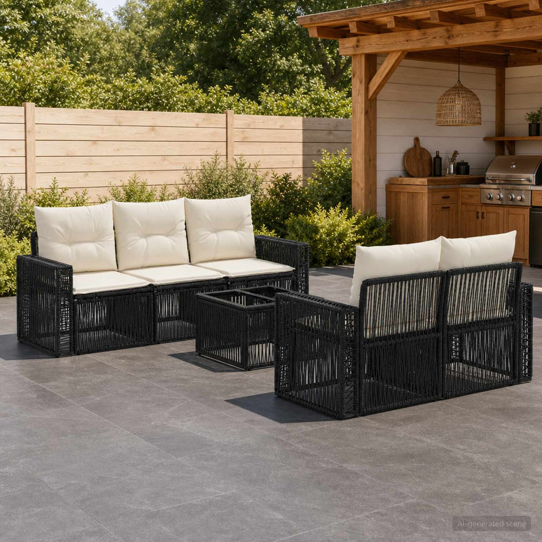 vidaXL Conjunto de sofás de jardín 6 uds. Negro ratán sintético