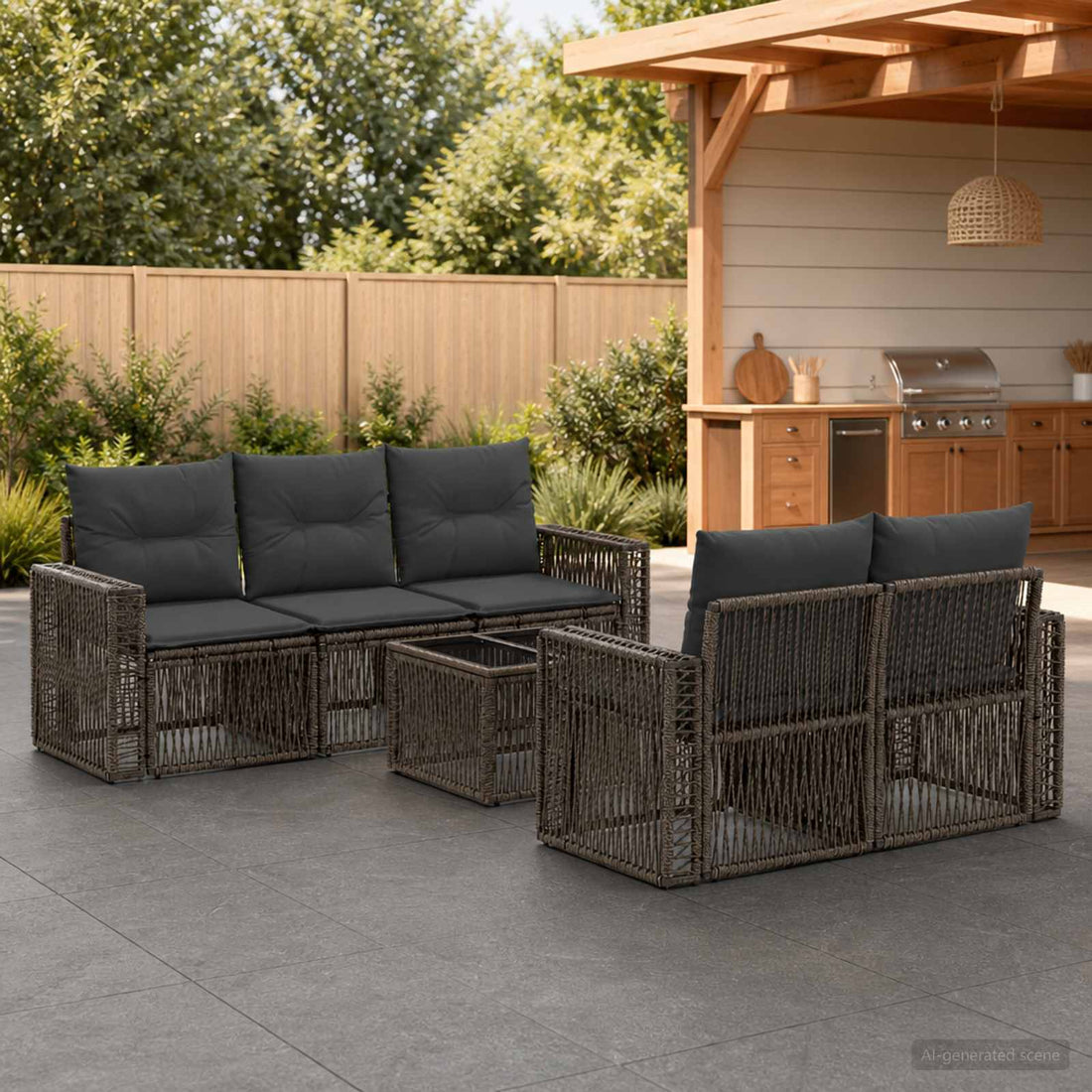 vidaXL Conjunto de sofás de jardín 6 uds. Gris ratán sintético
