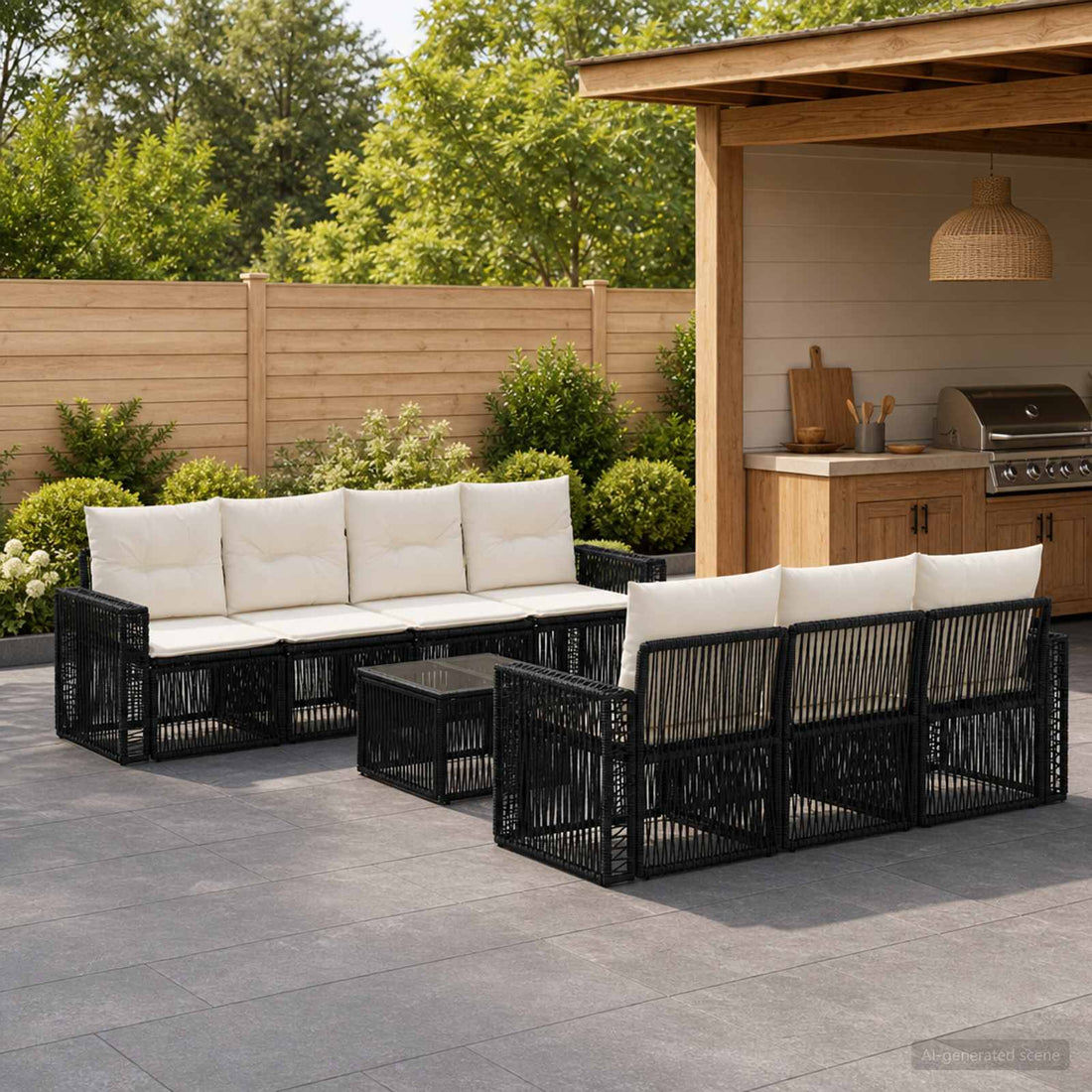 vidaXL Conjunto de sofás de jardín 8 uds. Negro ratán sintético