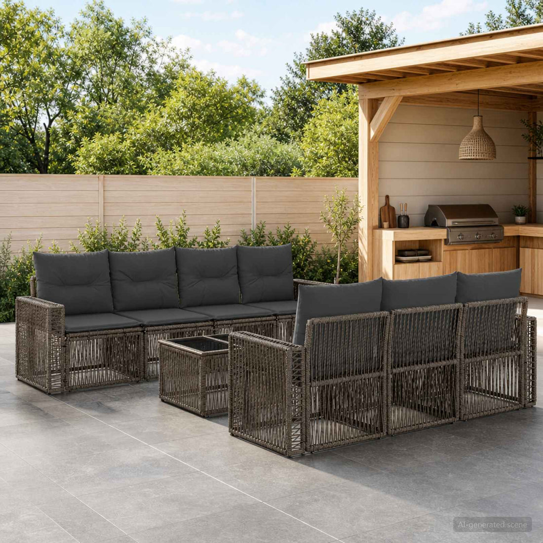 vidaXL Conjunto de sofás de jardín 8 uds. Gris ratán sintético