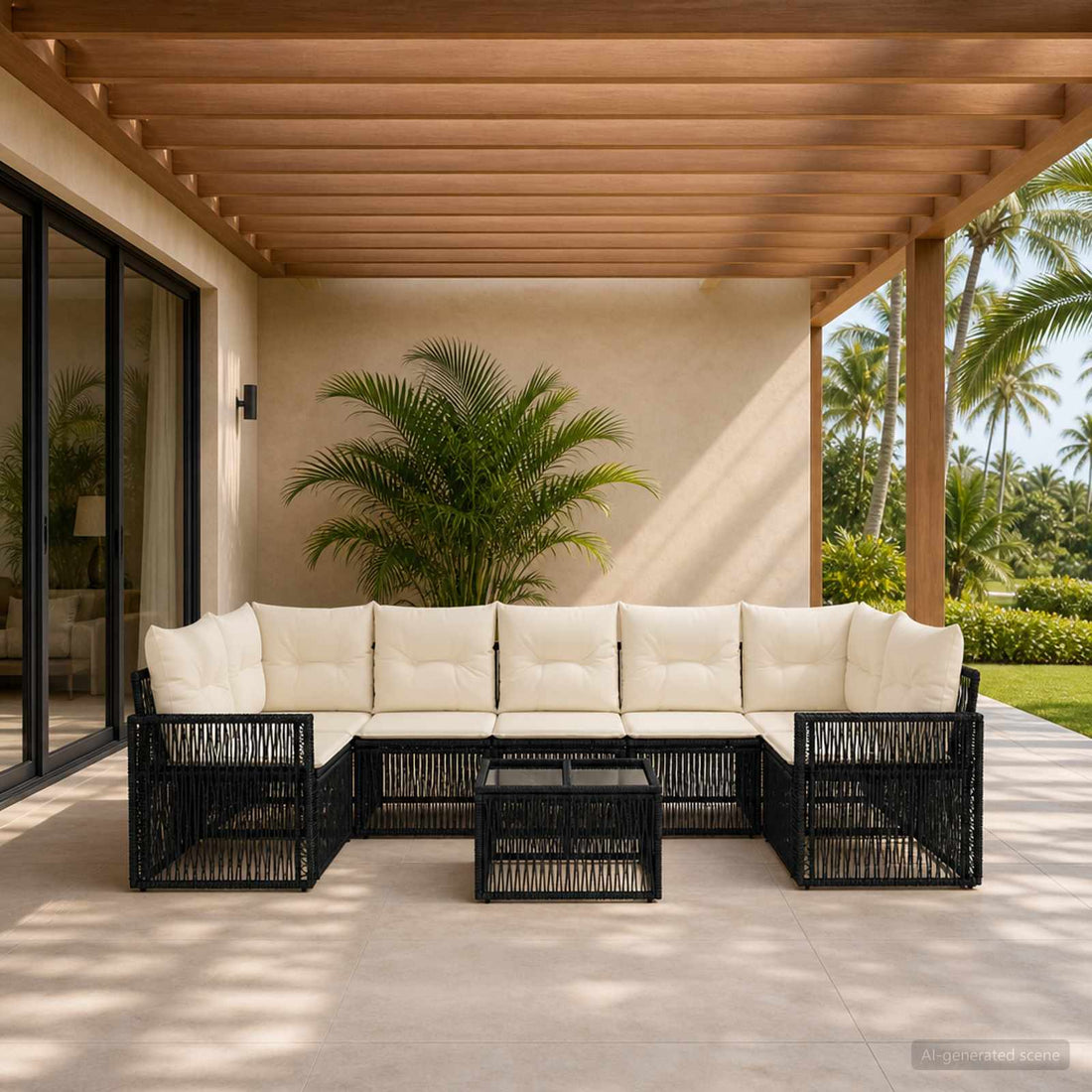vidaXL Conjunto de sofás de jardín 8 uds. Negro ratán sintético