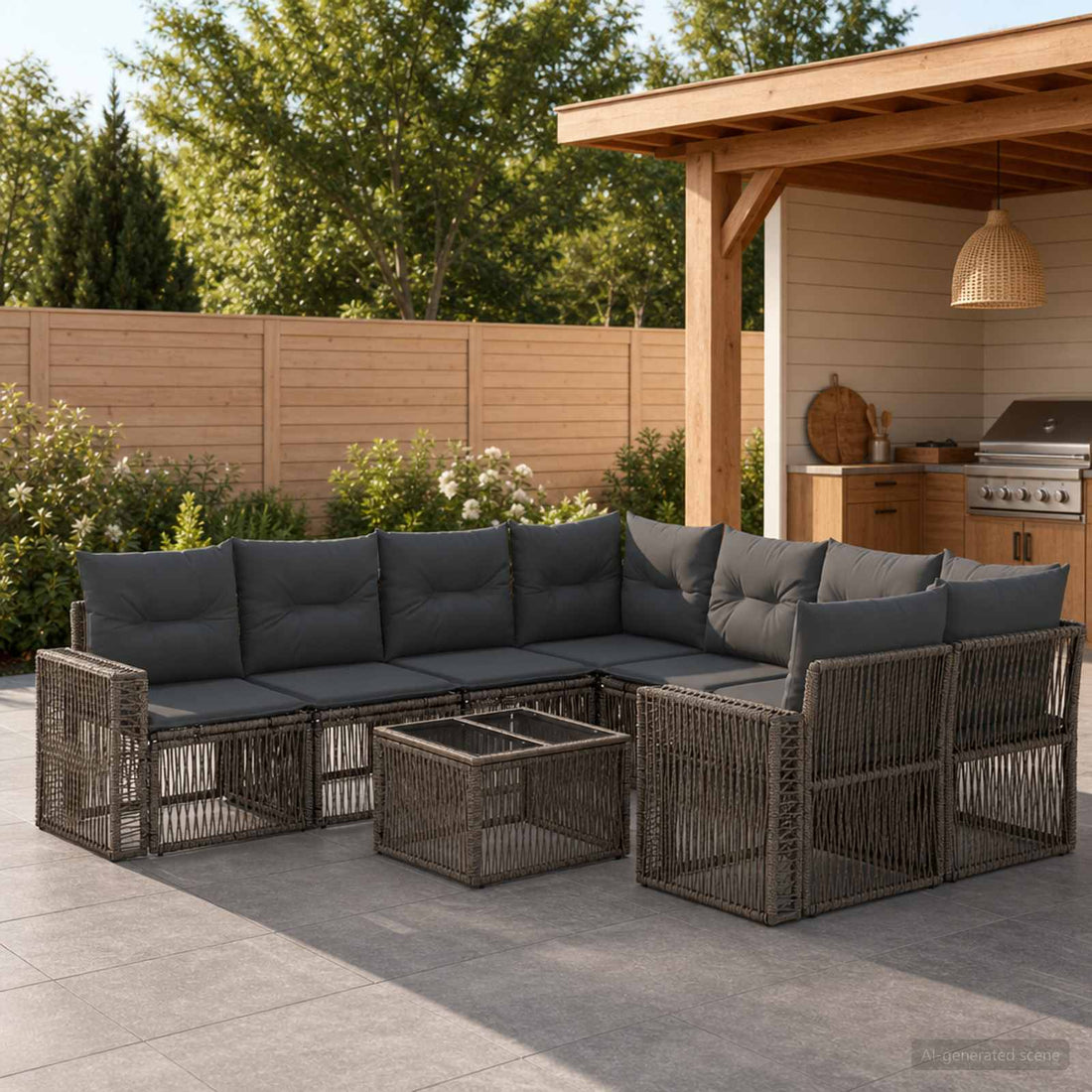 vidaXL Conjunto de sofás de jardín 9 uds. Gris ratán sintético