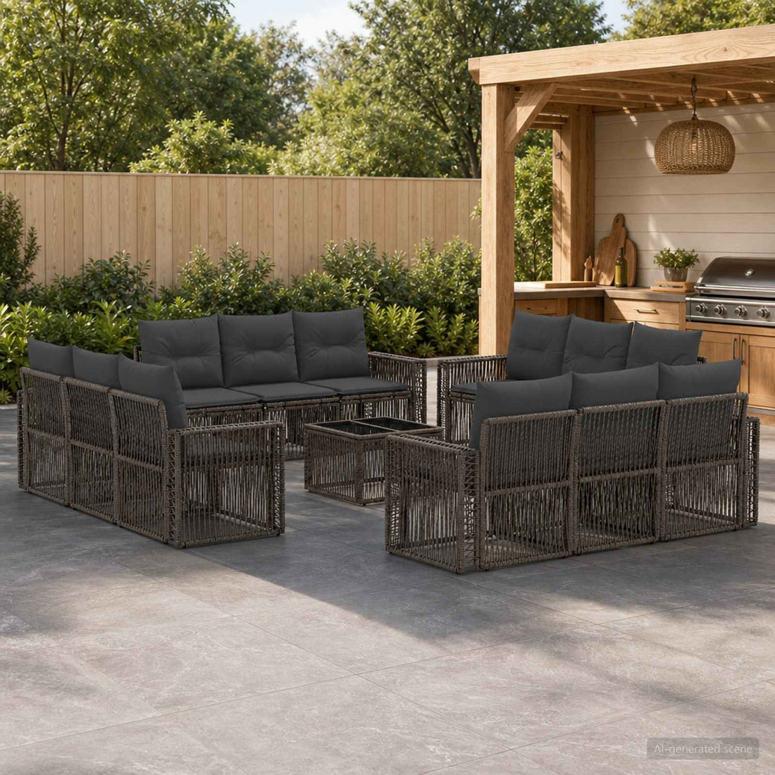 vidaXL Conjunto de sofás de jardín 13 uds. Gris y Gris Oscuro