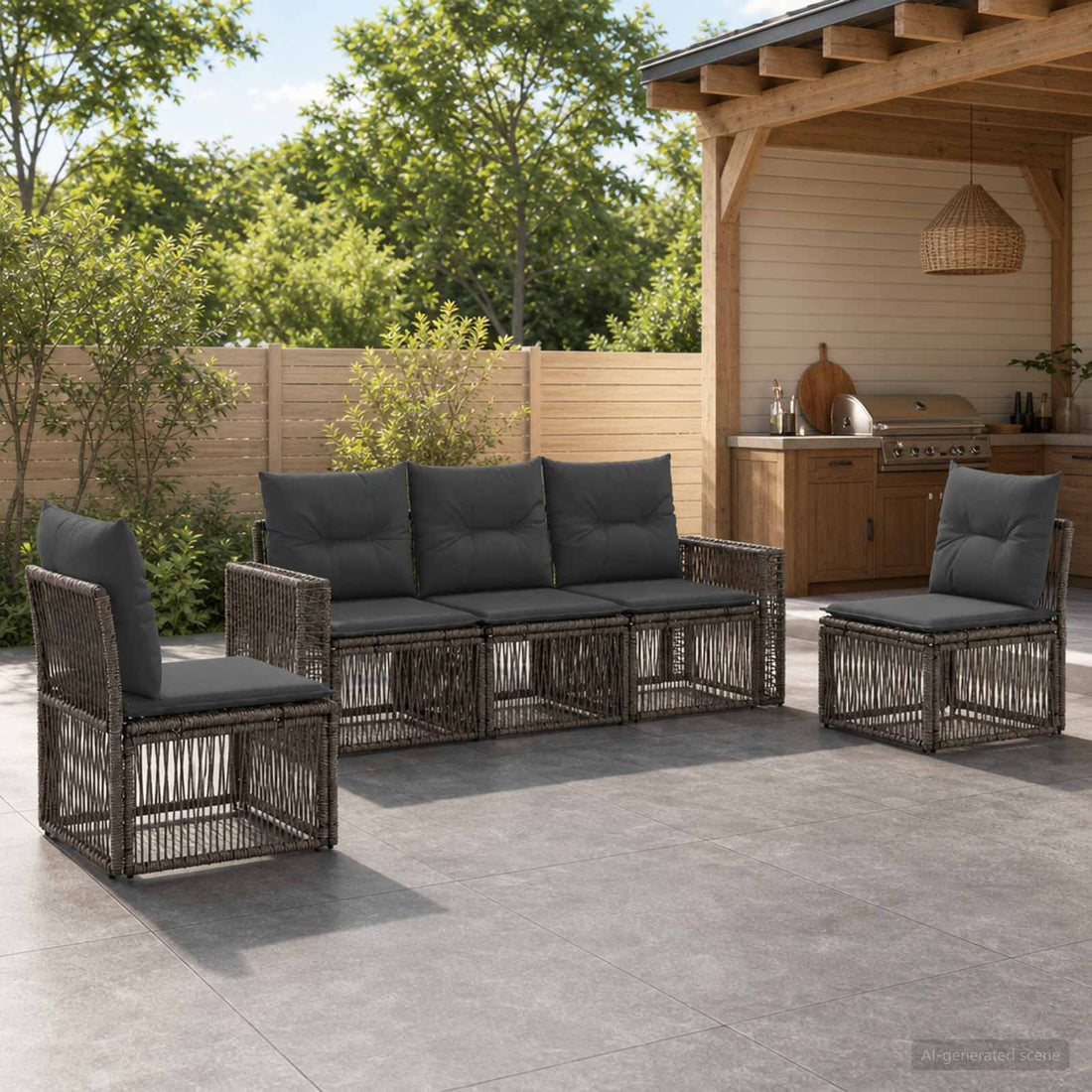vidaXL Conjunto de sofás de jardín 5 uds. Gris y Gris Oscuro